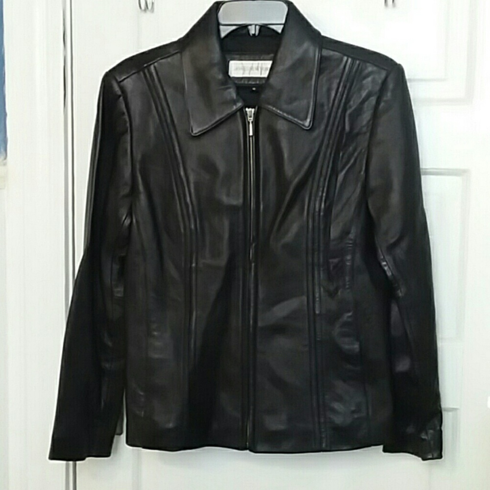 Black Jones New York leather scuba jacket